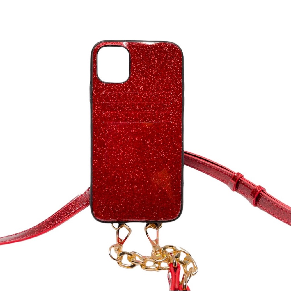 Nordstrom iPhone 11 Red Glitter Crossbody Phone Case - Picture 1 of 4